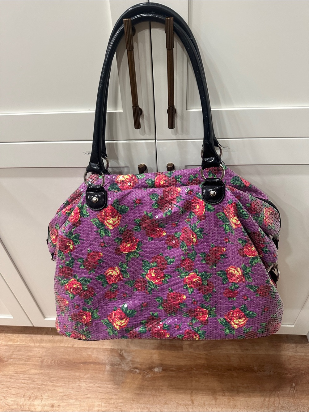 Betsey Johnson Purple Floral Travel Bag with Black Handles - Picture 6 of 9